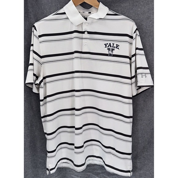 Under Armour Yale Bulldogs Football Polo Mens XL White‎ Gray Striped - Picture 2 of 7